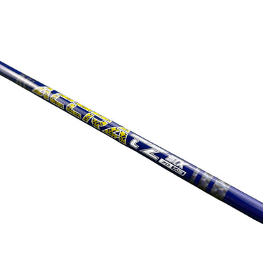 Mega Golf Accra TZ Six 70 M5 X-Stiff graphite driver shaft with blue and yellow graphics.