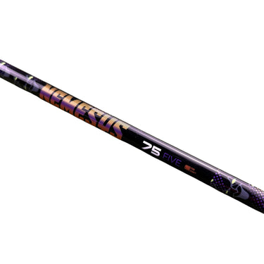Mega Golf VA Composites Nemesis 75 Five X-Stiff driver shaft, black graphite with purple and gold accents.