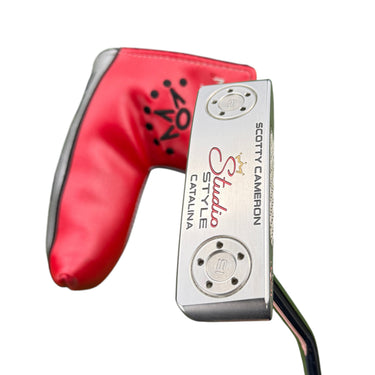 Mega Golf Scotty Cameron Studio Style Catalina 2025 right-handed 34" steel putter with red headcover.