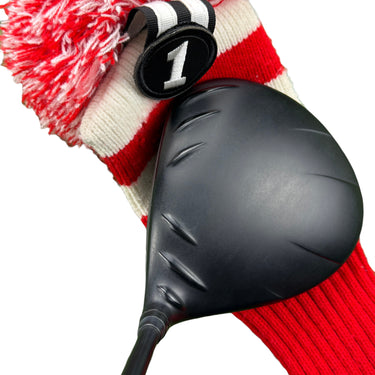 Mega Golf Ping G425 Max driver with 10.5° loft and Aldila Rogue 130 Msi 70 stiff graphite shaft. Includes red and white striped headcover.