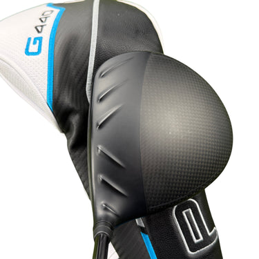 Mega Golf Ping G440 Max driver with 9° loft and Ping Tour Black 2.0 65 stiff graphite shaft. Includes headcover.