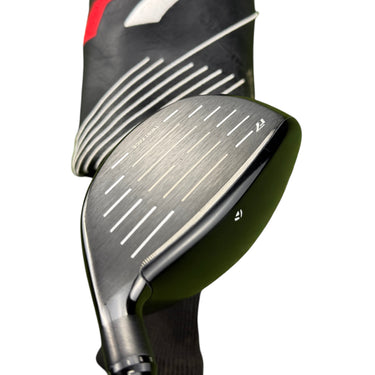 Mega Golf Taylormade R7 Quad Mini Driver, 11.5° loft, Stiff flex graphite shaft, black with white alignment lines.