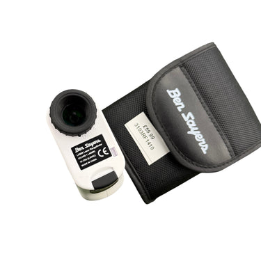 Mega Golf Ben Sayers LX600 white laser rangefinder with black case, ideal for golf.