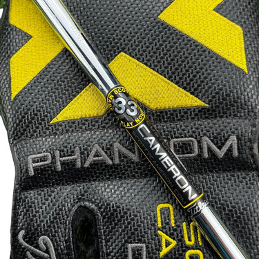 Mega Golf Scotty Cameron Phantom X 5.5 2022 putter, 33 inches, right-handed, with black and yellow headcover.