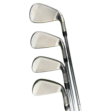 Mega Golf Taylormade M6 irons 5-PW-AW, left-handed, with KBS Max 85 regular steel shafts on green grass.