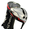 Mega Golf Taylormade Stealth Plus driver with 9° loft, Hzrdus Red Rdx Smoke shaft, and black headcover.