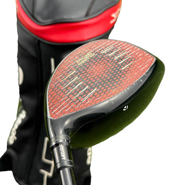 Mega Golf Taylormade Stealth Plus driver with 9° loft, Hzrdus Red RDX Smoke 60G shaft, and red carbon face.