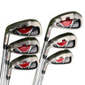 Wilson Stretch XLS irons set (6-PW-SW) for left-handed golfers, featuring steel shafts and regular flex. Silver with red and black accents.