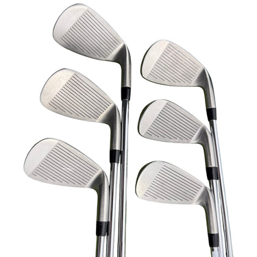 Wilson Stretch XLS left-handed steel golf irons (6-PW-SW) with regular flex shafts and standard grips.